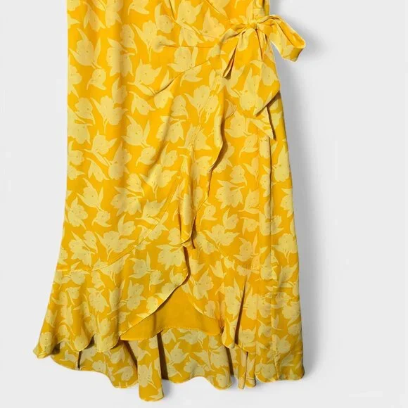 Joie Amelian Floral Wrap Dress Yellow M Romantic Feminine Resort Garden Party - Picture 5 of 12